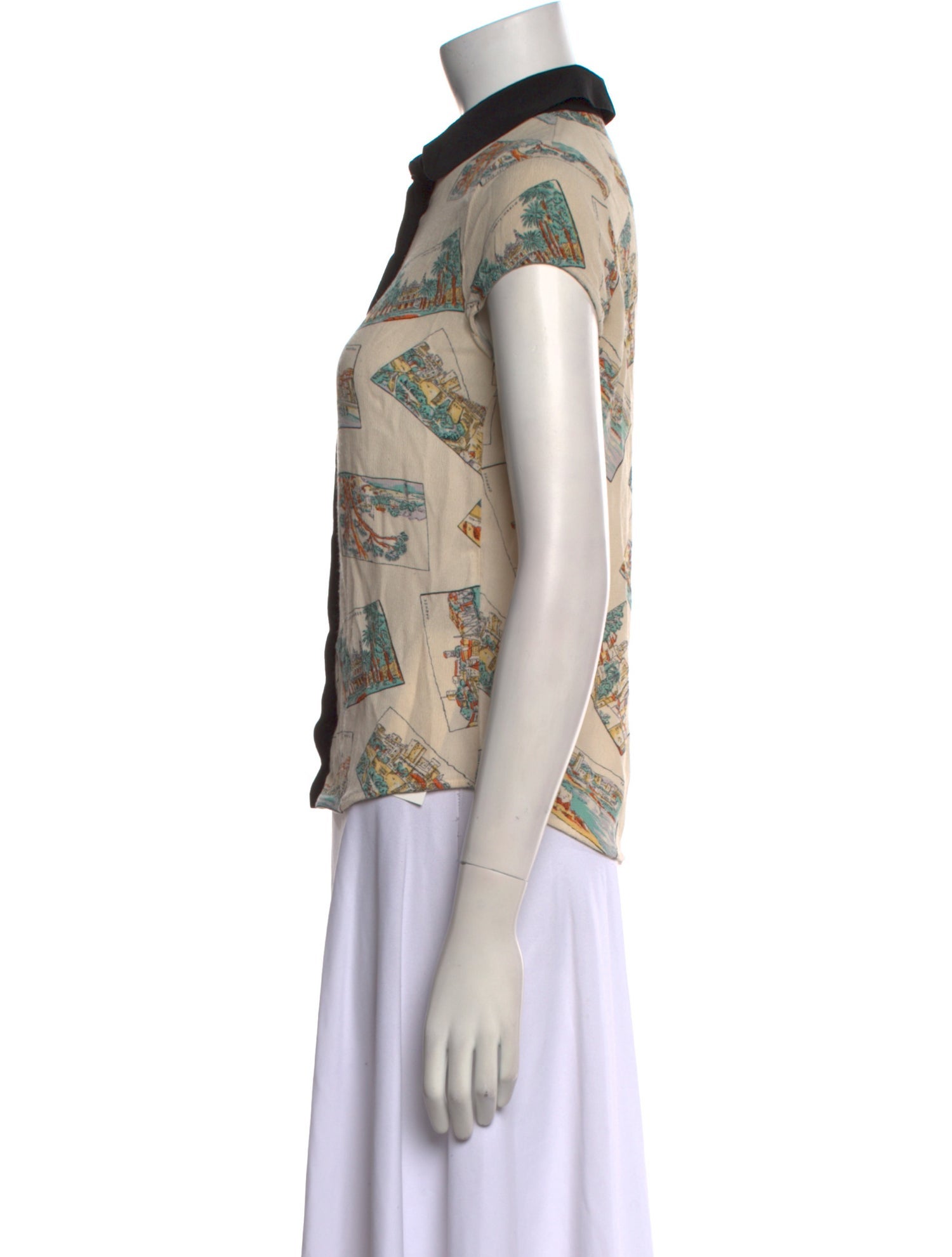 Claudie Pierlot Printed Short Sleeve Button-Up Top