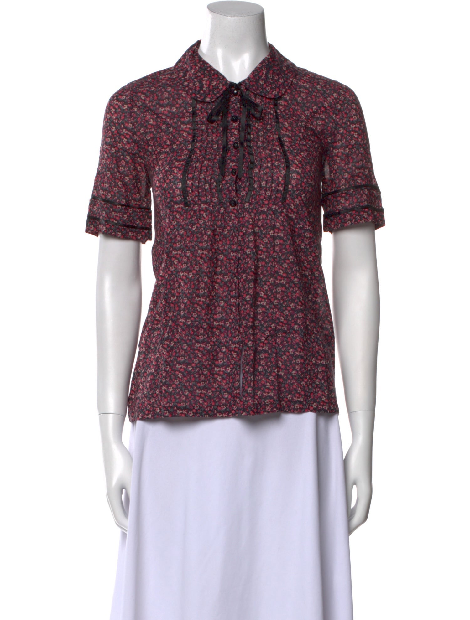 Claudie Pierlot Printed Short Sleeve Button-Up Top