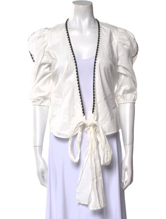 Claudie Pierlot V-Neck Three-Quarter Sleeve Crop Top