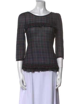 Claudie Pierlot Plaid Print Scoop Neck Top