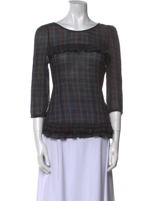 Claudie Pierlot Plaid Print Scoop Neck Top