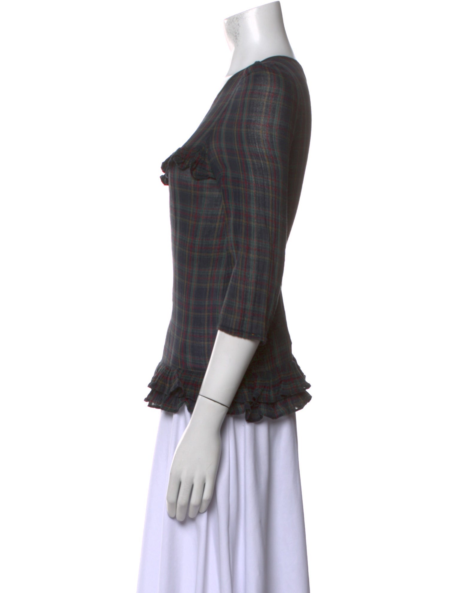 Claudie Pierlot Plaid Print Scoop Neck Top