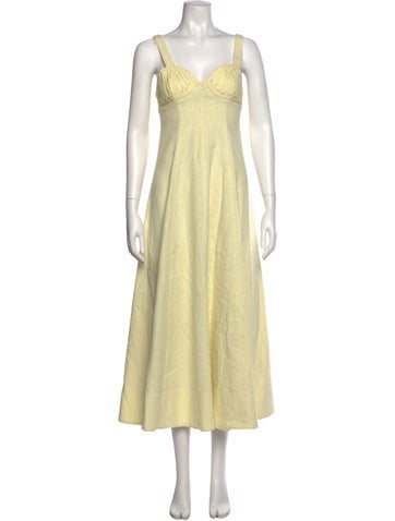Pre-owned Clea Linen Long Dress In Yellow