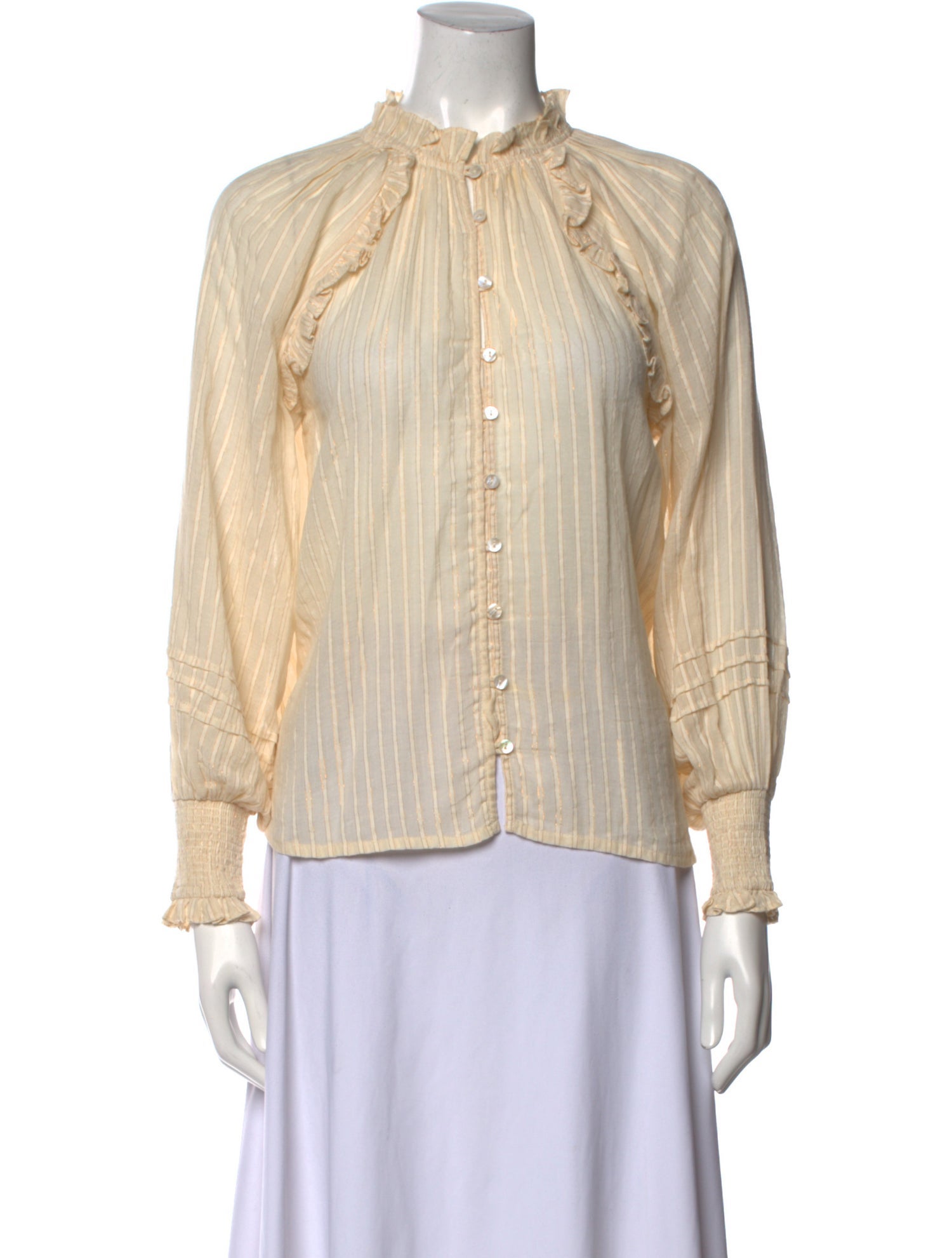 Cleobella Striped Mock Neck Button-Up Top