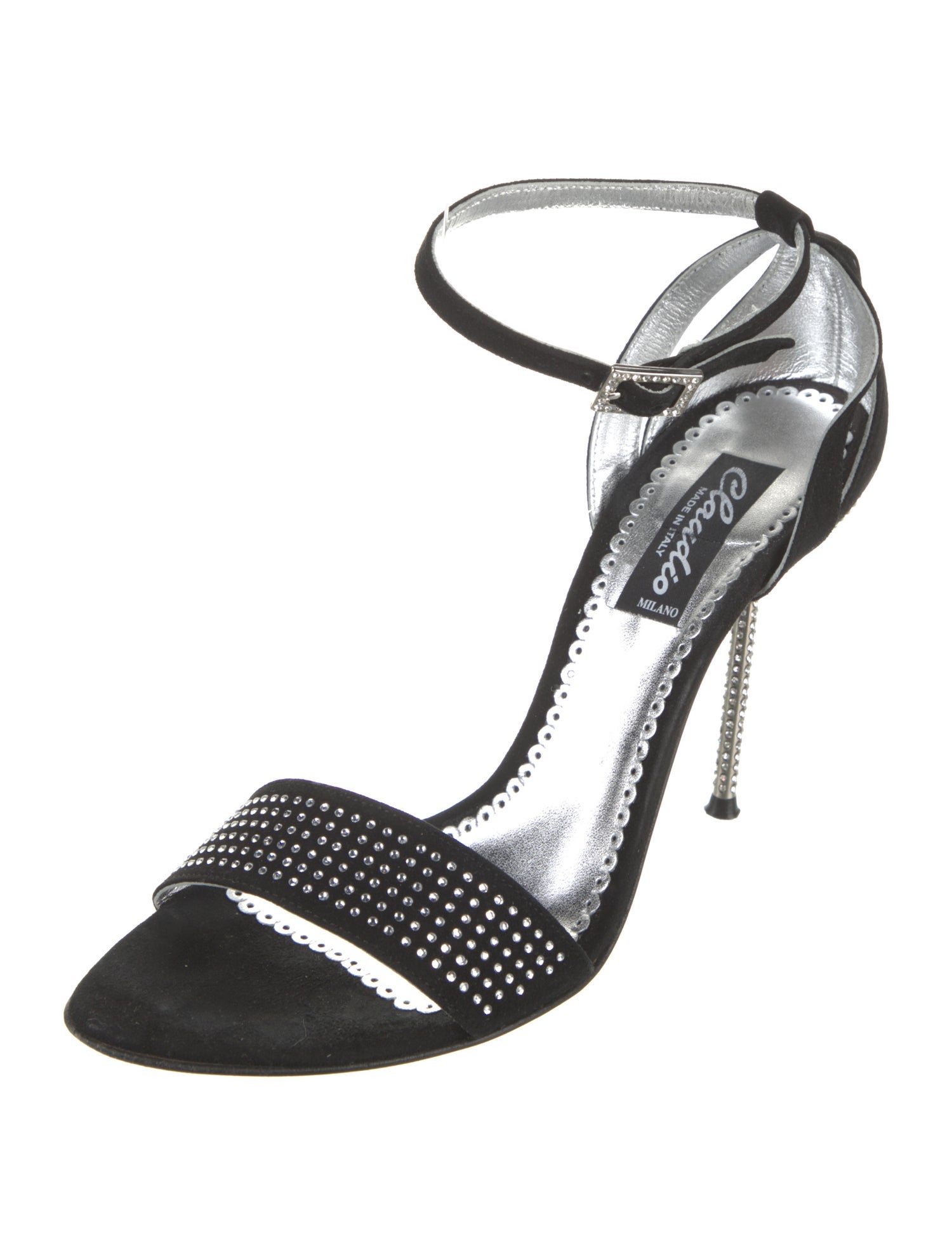 Claudio Milano Suede Crystal Embellishments Sandals