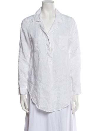Claudio Milano Linen Three-Quarter Sleeve Button-Up Top
