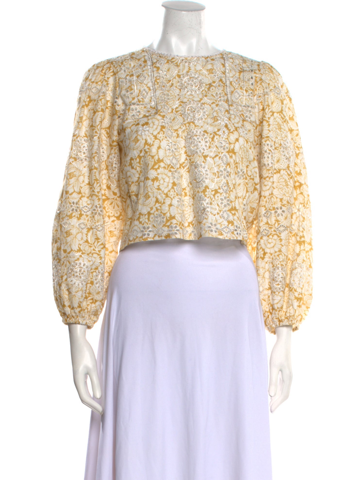 Christy Lynn Linen Lace Pattern Crop Top