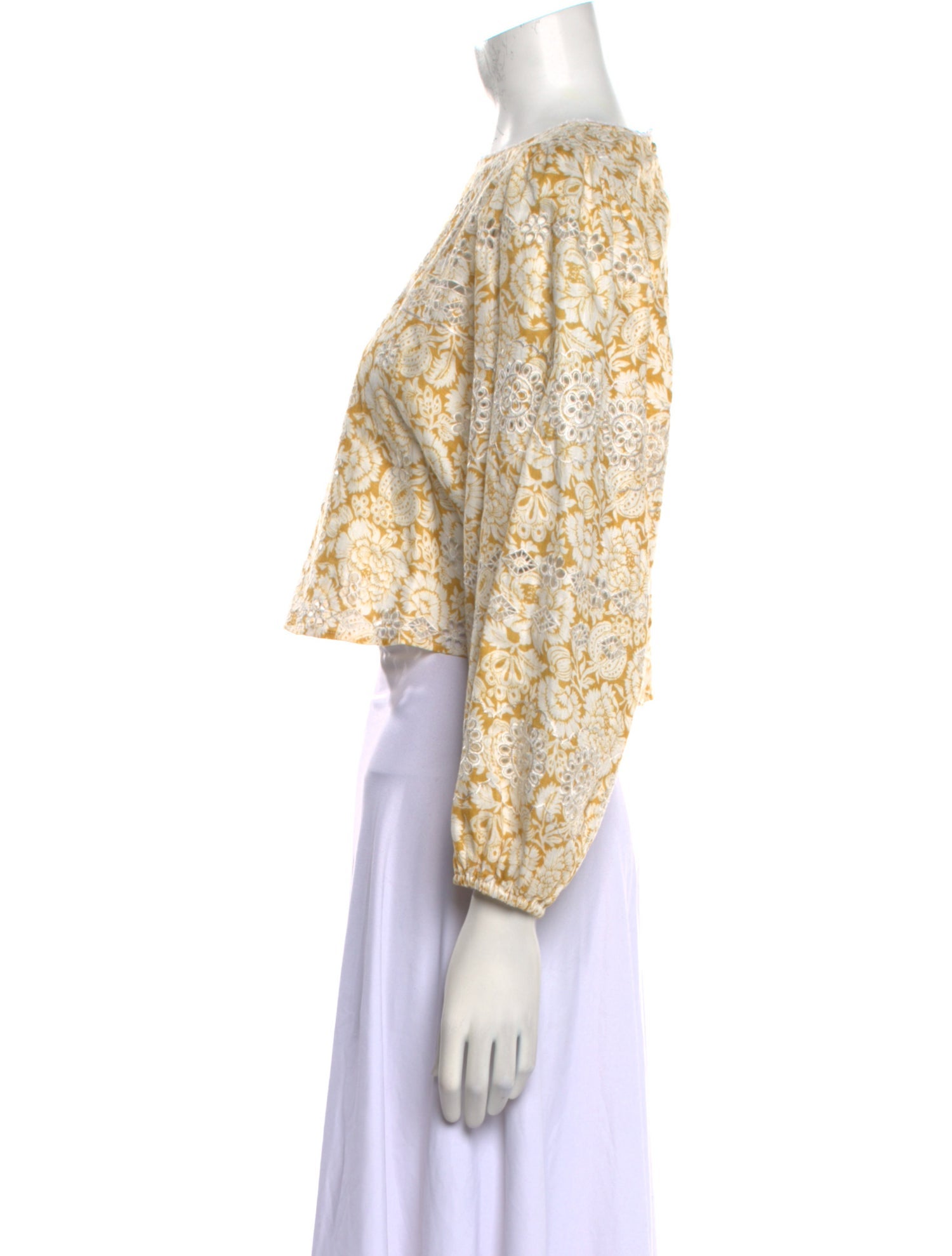 Christy Lynn Linen Lace Pattern Crop Top