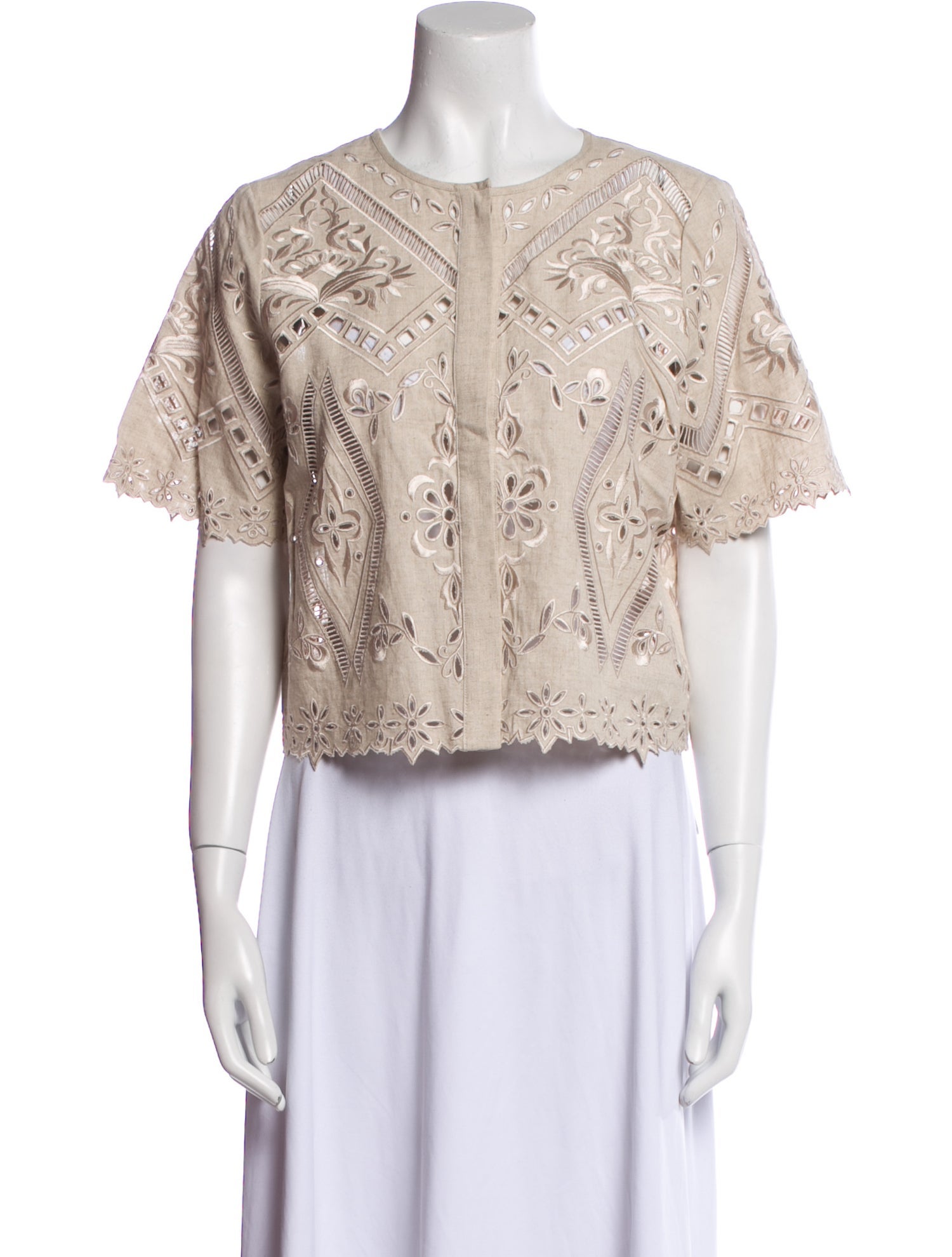 Christy Lynn Lace Pattern Crew Neck Crop Top