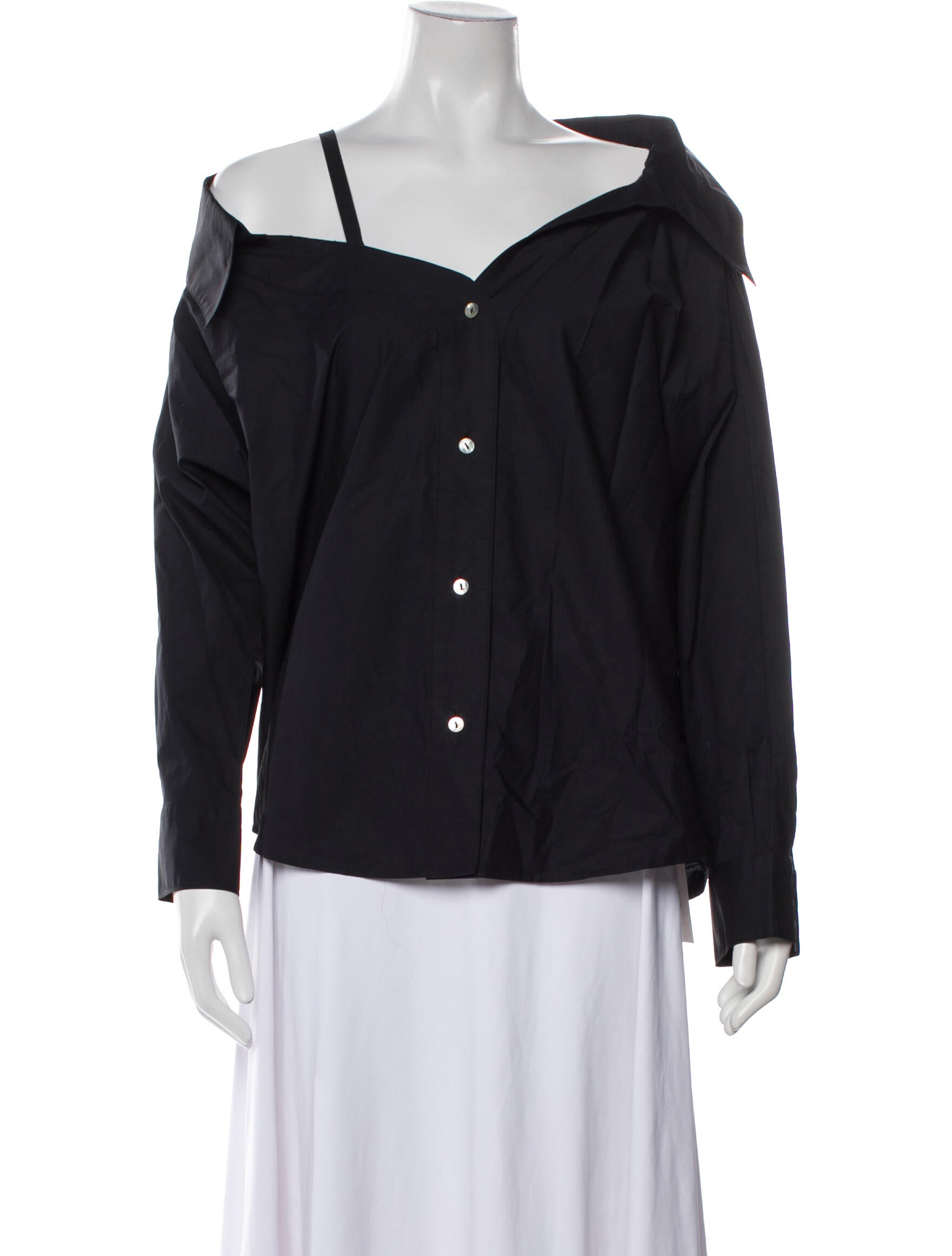 Christy Lynn Off-The-Shoulder Long Sleeve Button-Up Top