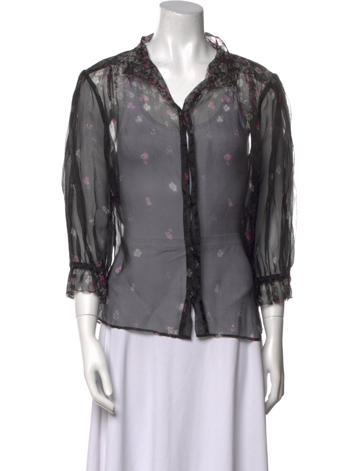 Christy Lynn Silk Printed Button-Up Top