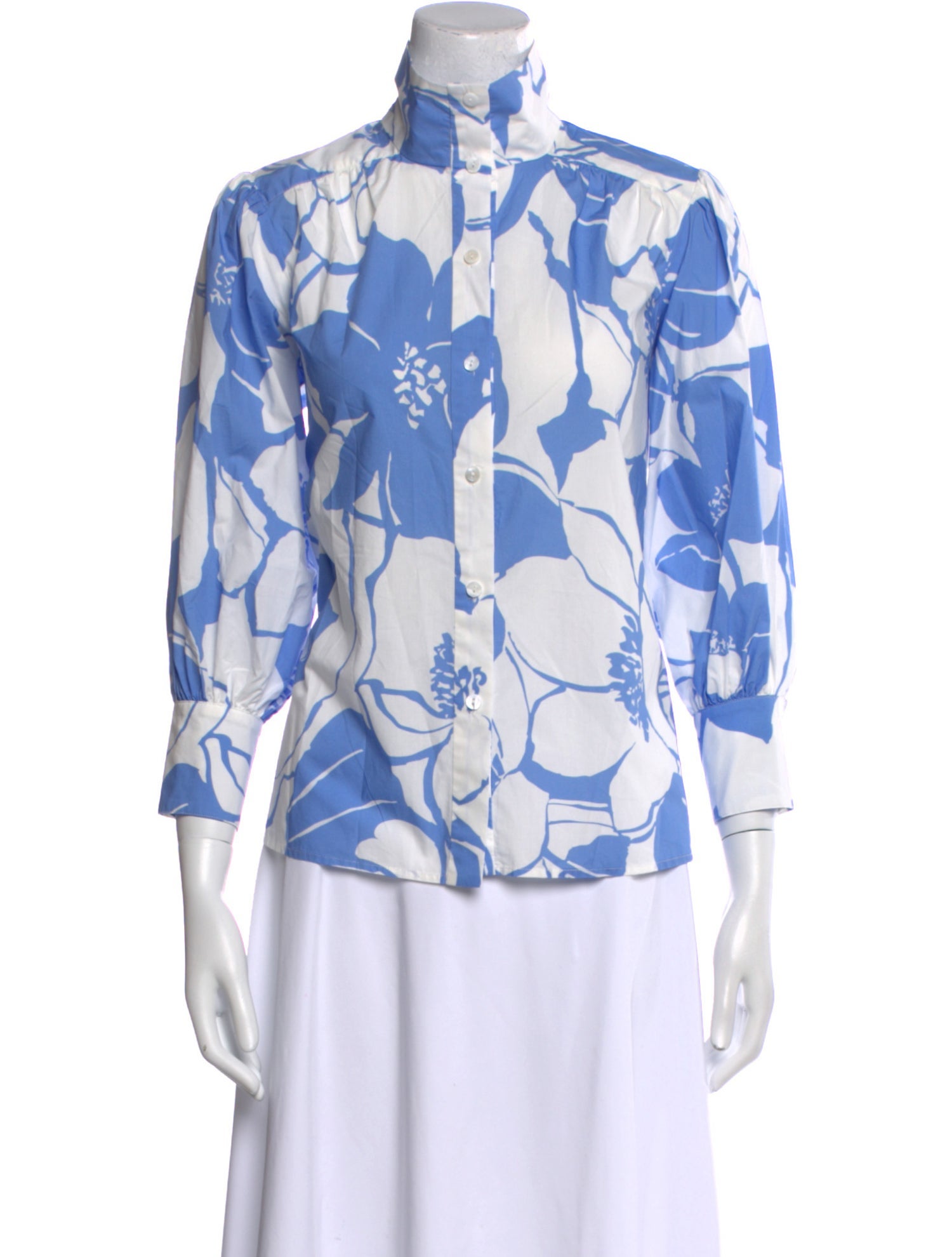 Christy Lynn Floral Print Mock Neck Button-Up Top