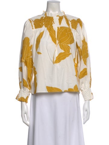Pre-owned Christy Lynn Floral Print Long Sleeve Blouse In White