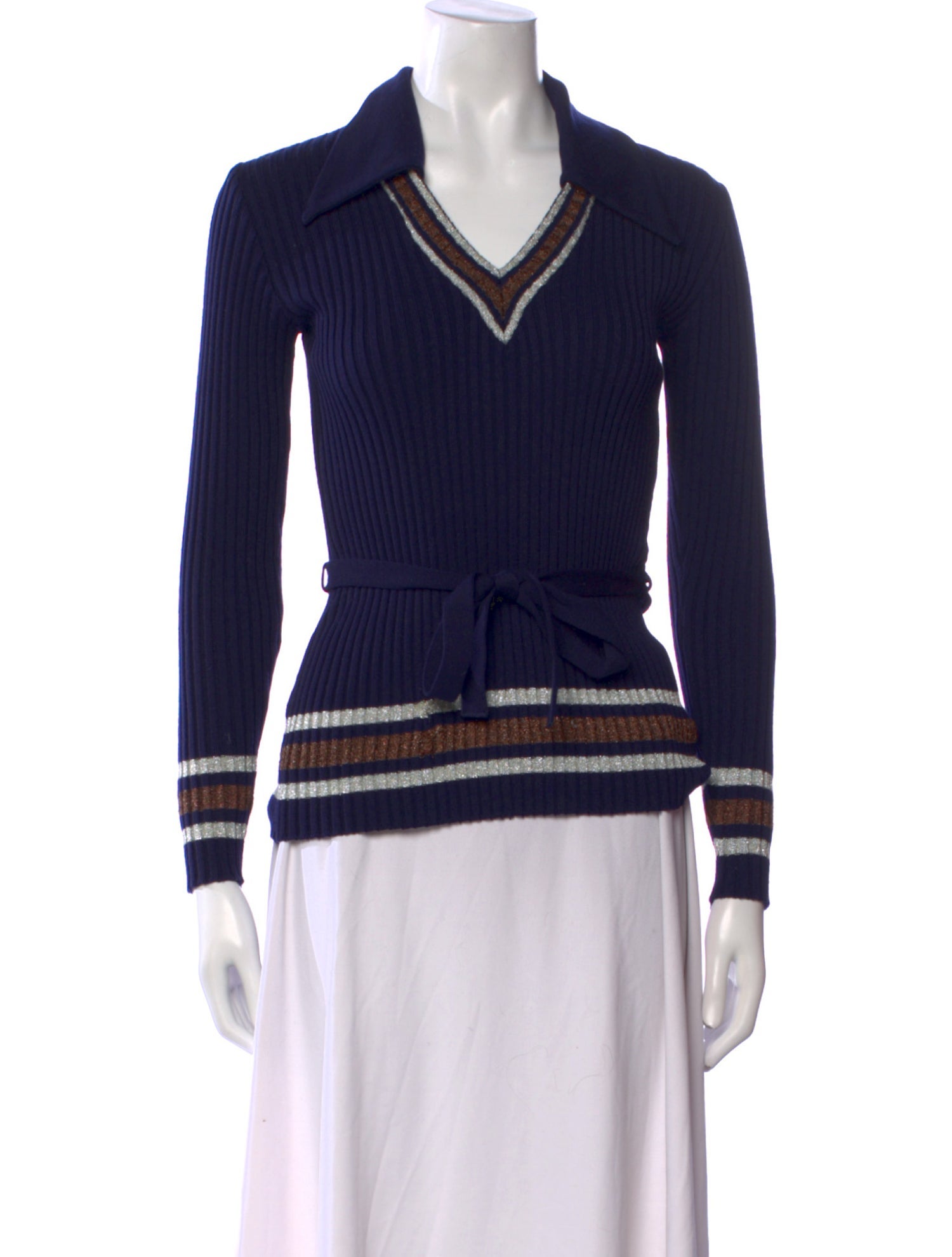 Crissa Linea Italiana Striped V-Neck Sweater