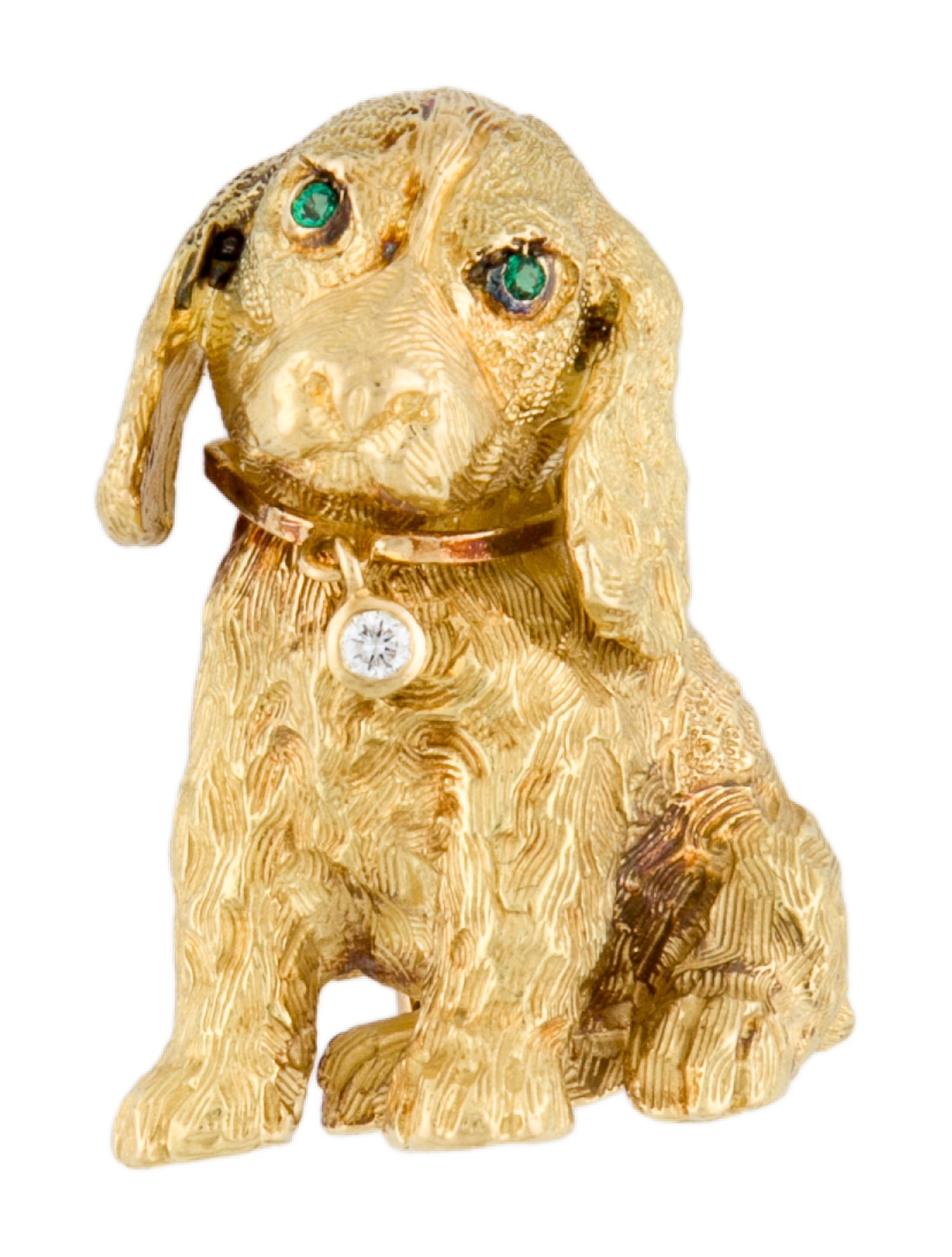 Cellini 18K Emerald & Diamond Dog Brooch