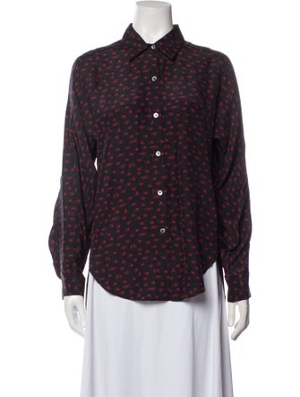 Colovos Silk Printed Button-Up Top