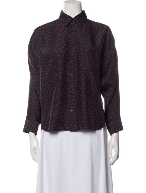 Colovos Printed Three-Quarter Sleeve Button-Up Top