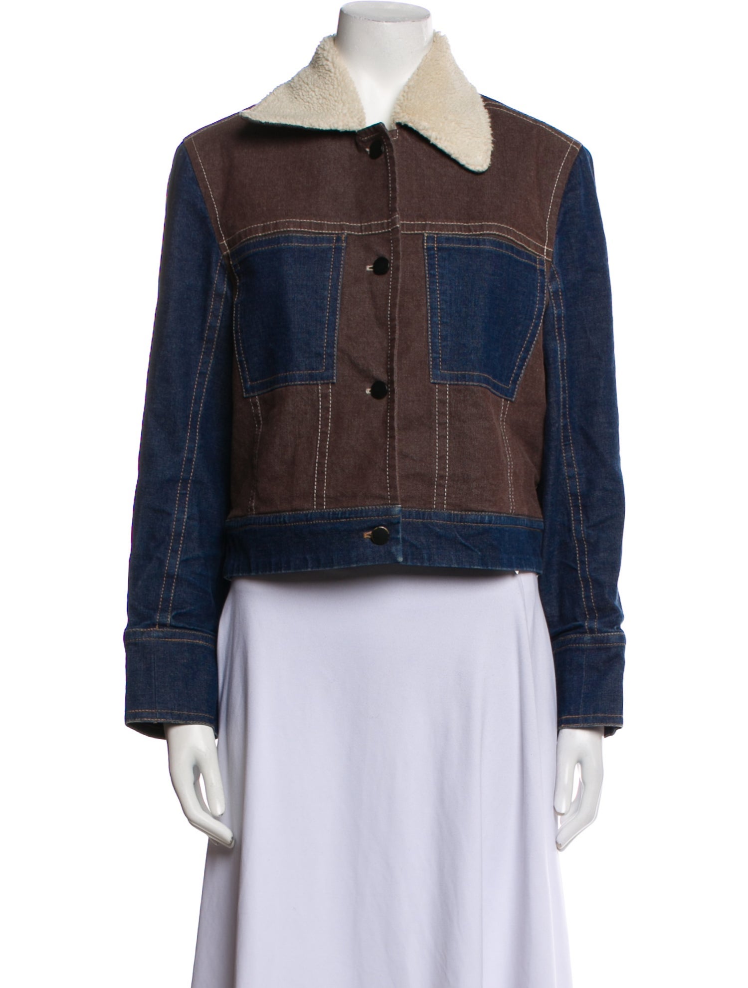 Colovos Colorblock Pattern Denim Jacket