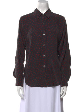 Colovos Silk Printed Button-Up Top