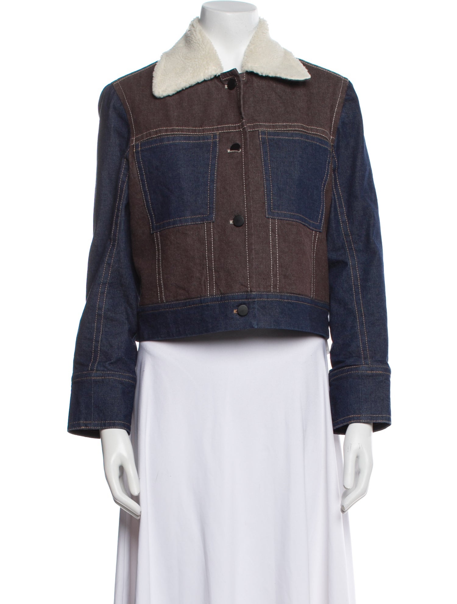 Colovos Colorblock Pattern Denim Jacket