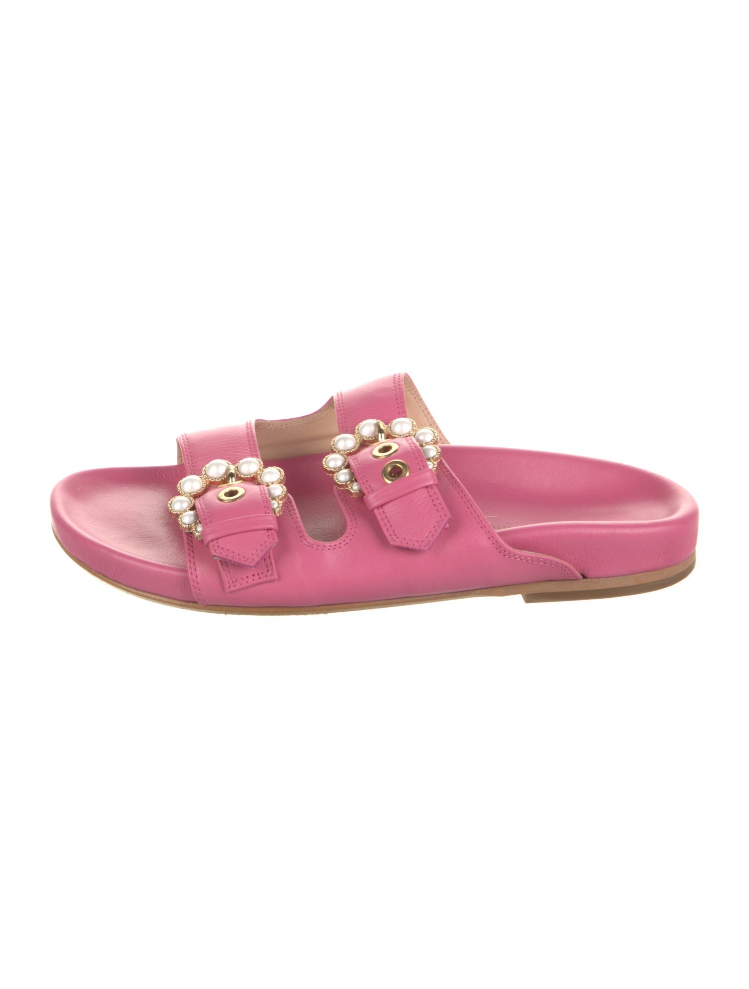 Camilla Elphick Leather Studded Accents Slides Pink Sandals, Shoes