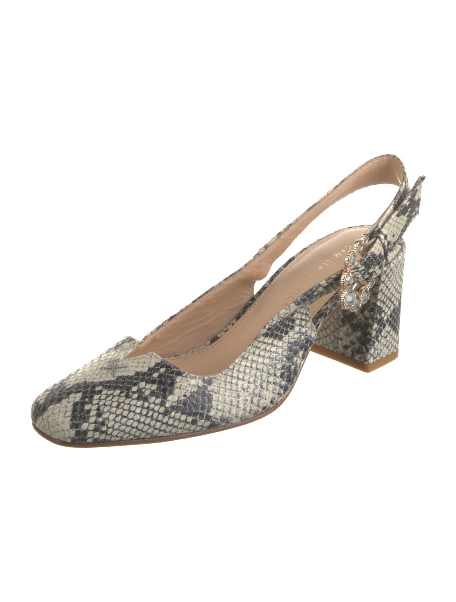 Camilla Elphick Leather Animal Print Slingback Pumps