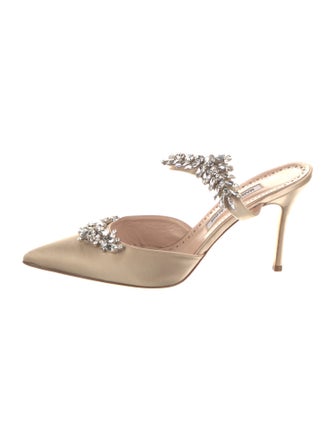 Manolo Blahnik Satin Crystal Embellishments Mules