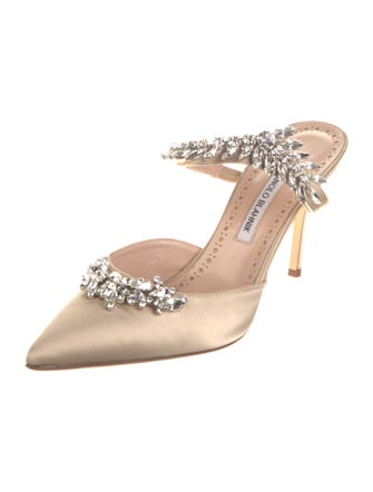 Manolo Blahnik Satin Crystal Embellishments Mules