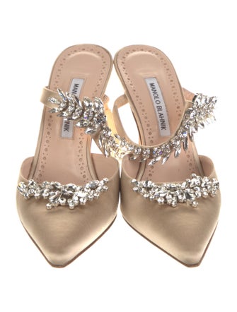 Manolo Blahnik Satin Crystal Embellishments Mules