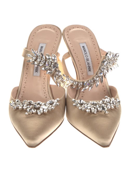 Manolo Blahnik Satin Crystal Embellishments Mules