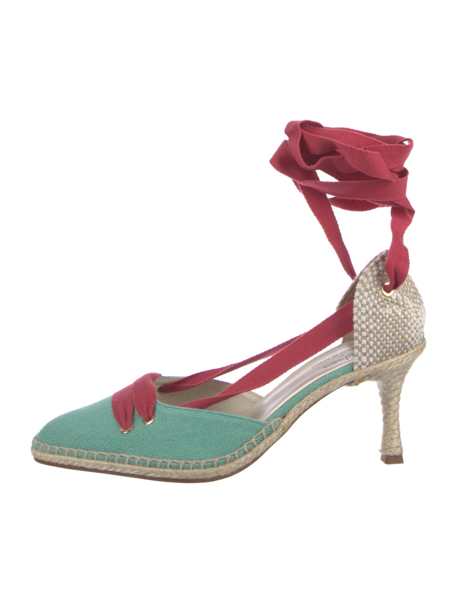 Castañer x Manolo Blahnik Canvas Colorblock Pattern D'Orsay Pumps