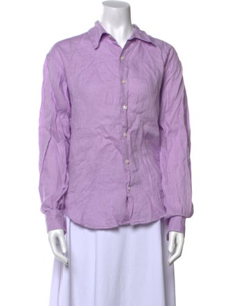 Comme Si Linen Long Sleeve Button-Up Top