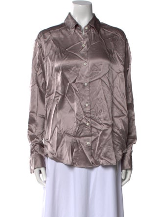 Comme Si Silk Long Sleeve Button-Up Top