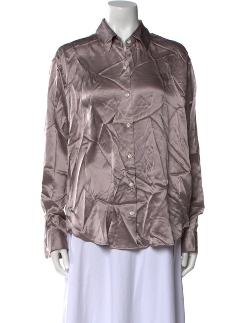 Comme Si Silk Long Sleeve Button-Up Top