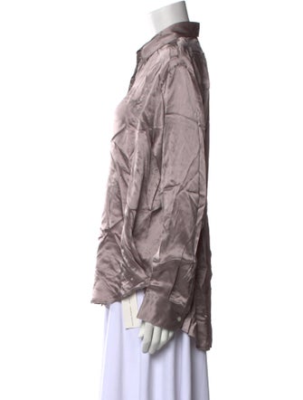 Comme Si Silk Long Sleeve Button-Up Top