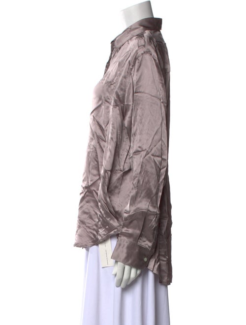 Comme Si Silk Long Sleeve Button-Up Top