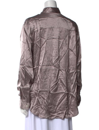 Comme Si Silk Long Sleeve Button-Up Top