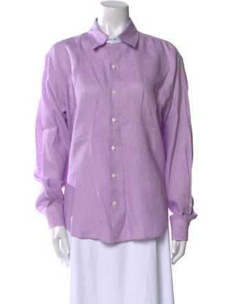 Comme Si Linen Long Sleeve Button-Up Top