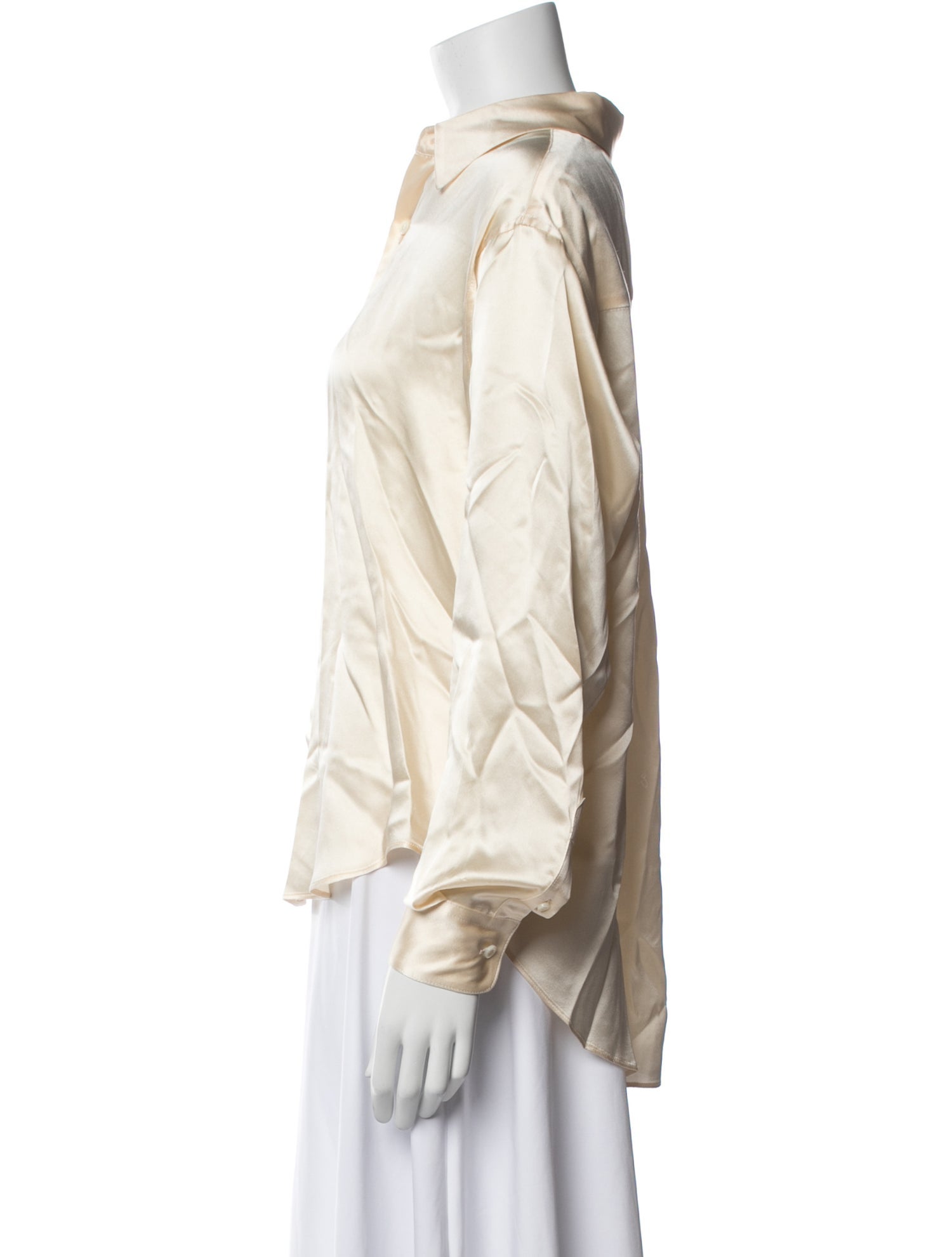 Comme Si Silk Long Sleeve Button-Up Top