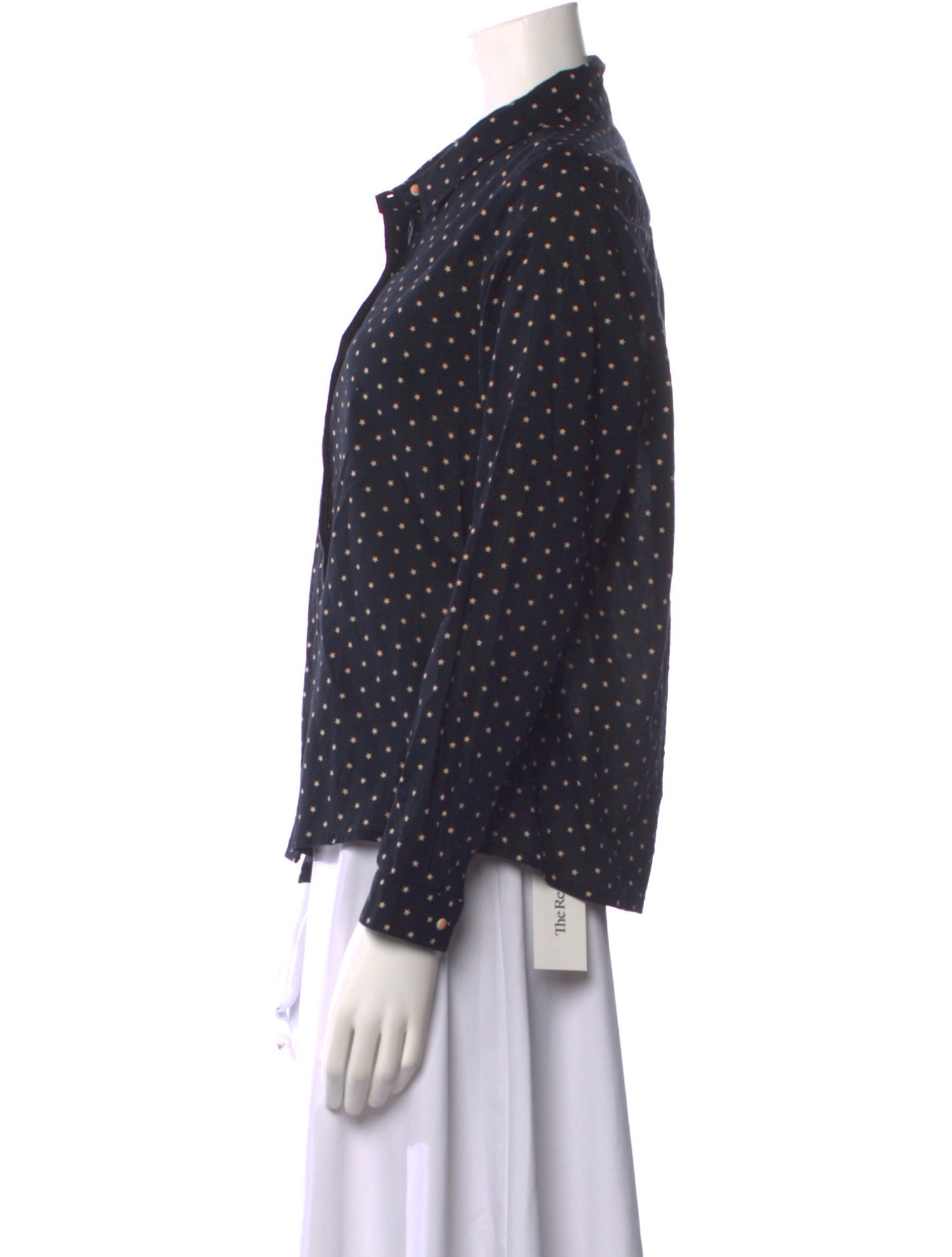 Chinti and Parker Polka Dot Print Long Sleeve Button-Up Top