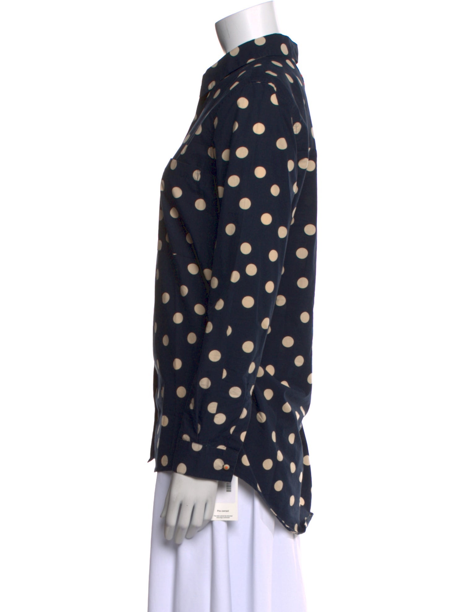 Chinti and Parker Polka Dot Print Long Sleeve Button-Up Top