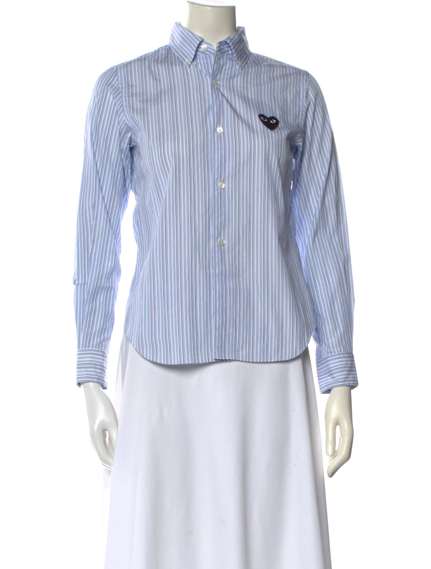 Comme des Garçons Play Striped Mock Neck Button-Up Top