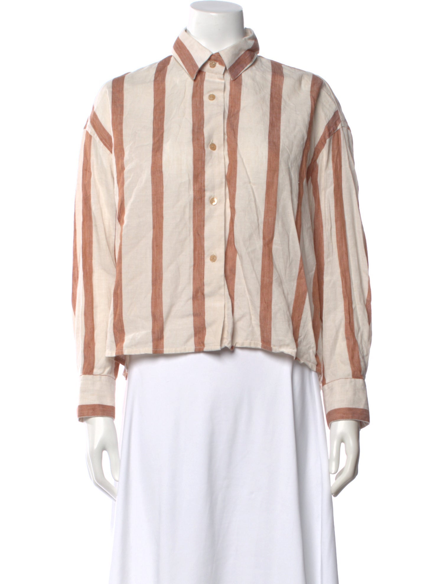 CORDERA Linen Striped Button-Up Top