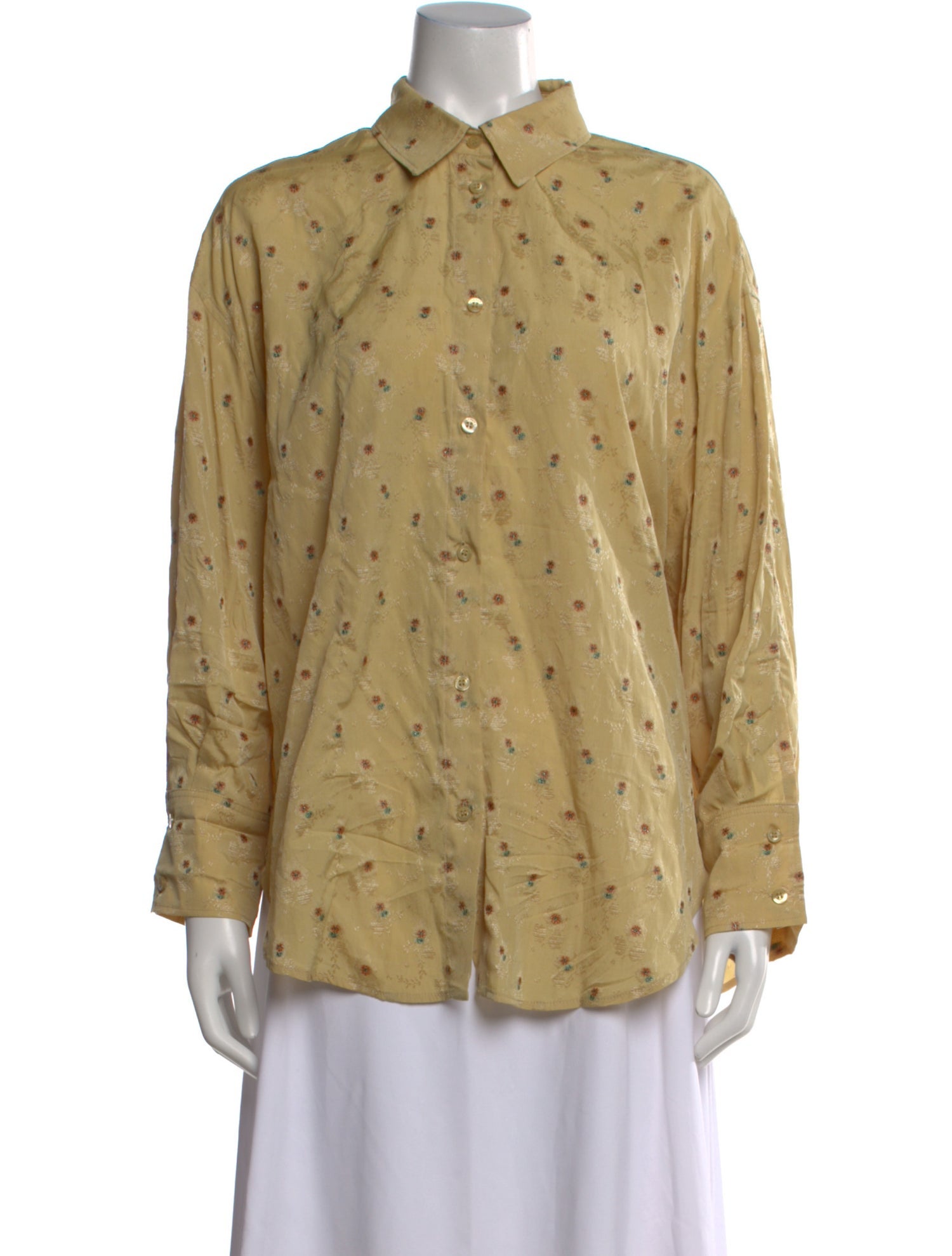 CORDERA Silk Floral Print Button-Up Top