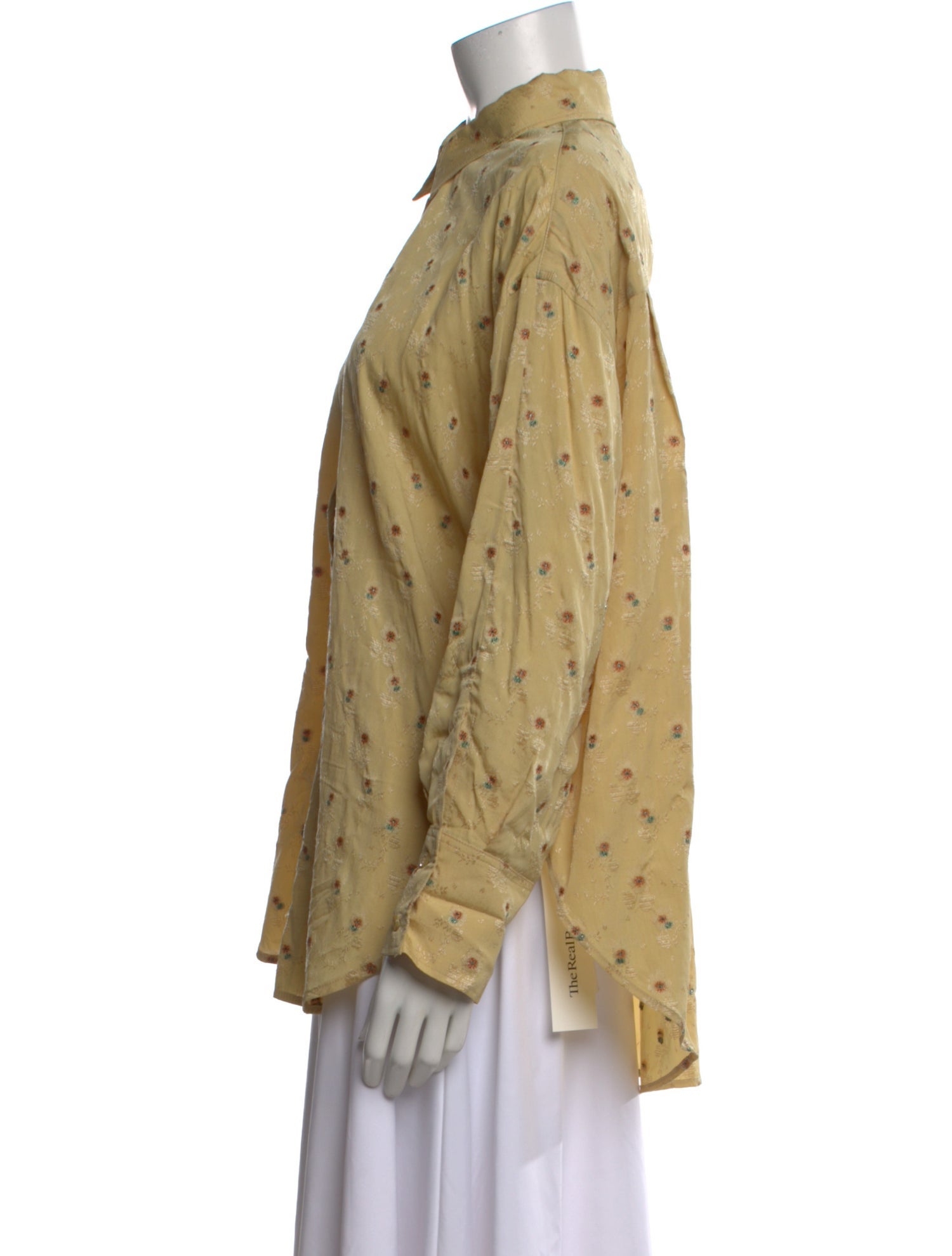 CORDERA Silk Floral Print Button-Up Top