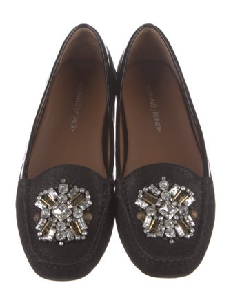 Couture Donald J Pliner Suede Crystal Embellishments Loafers