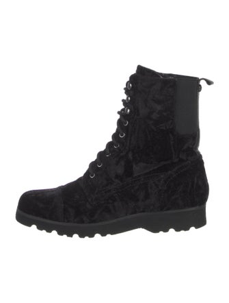 Donald Pliner Velvet Leather Trim Embellishment Combat Boots
