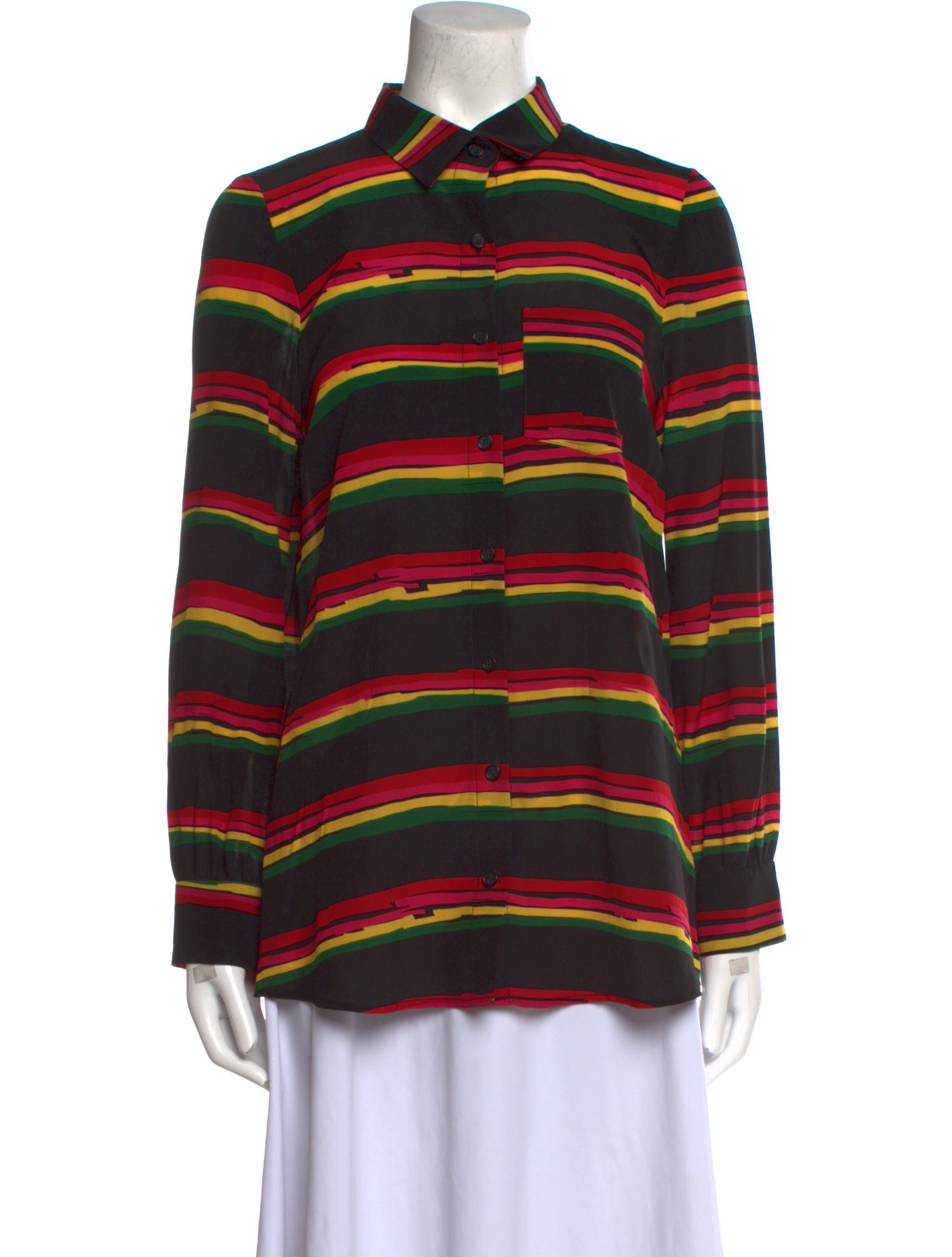 Jonathan Cohen Silk Striped Button-Up Top