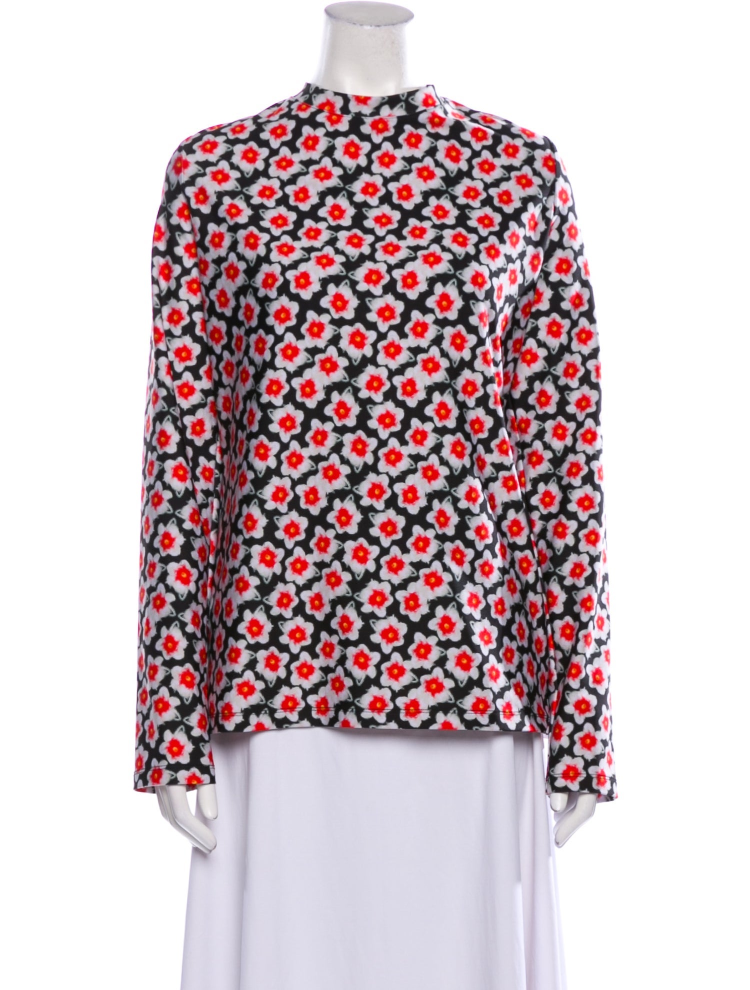 Jonathan Cohen Floral Print Mock Neck Blouse