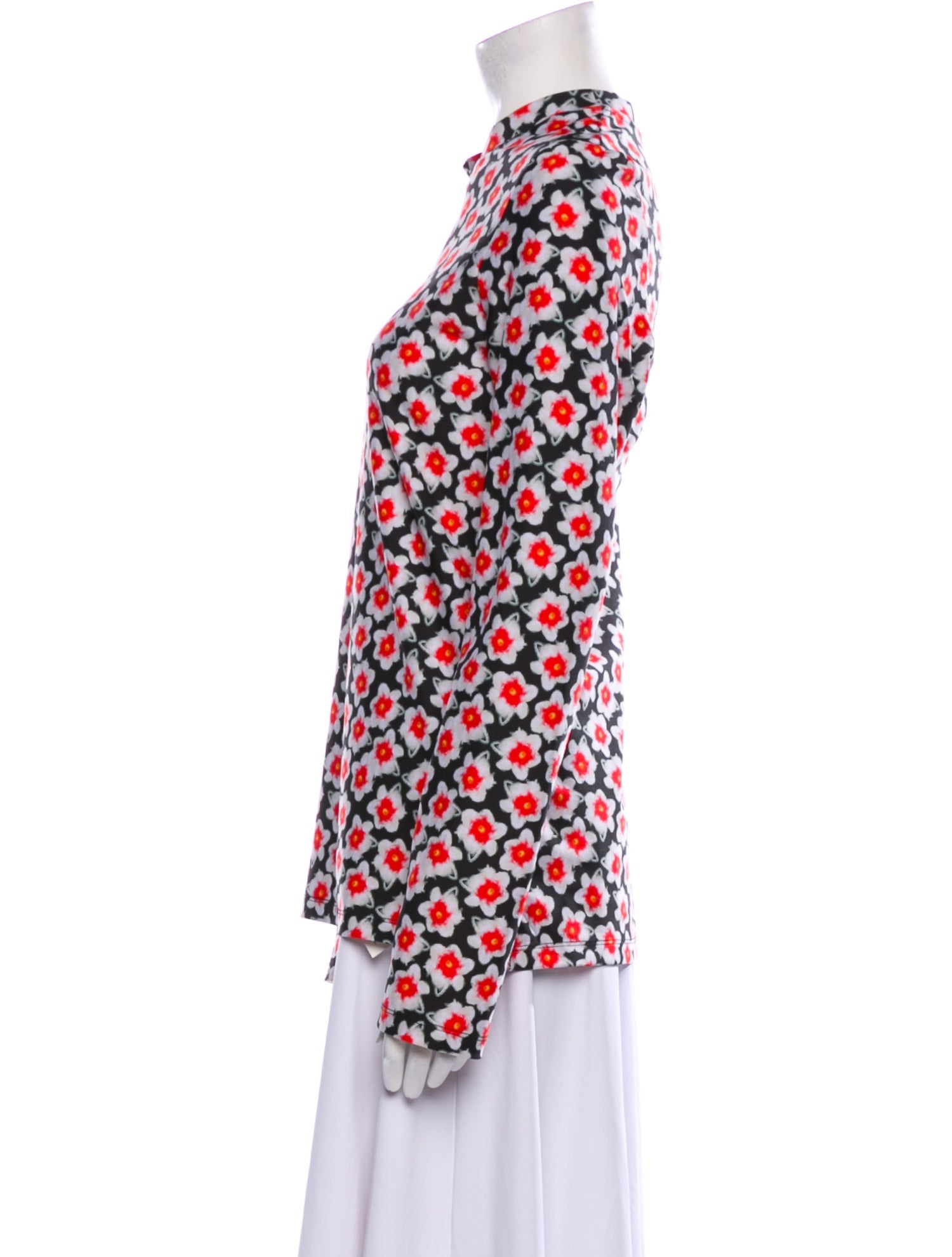 Jonathan Cohen Floral Print Mock Neck Blouse